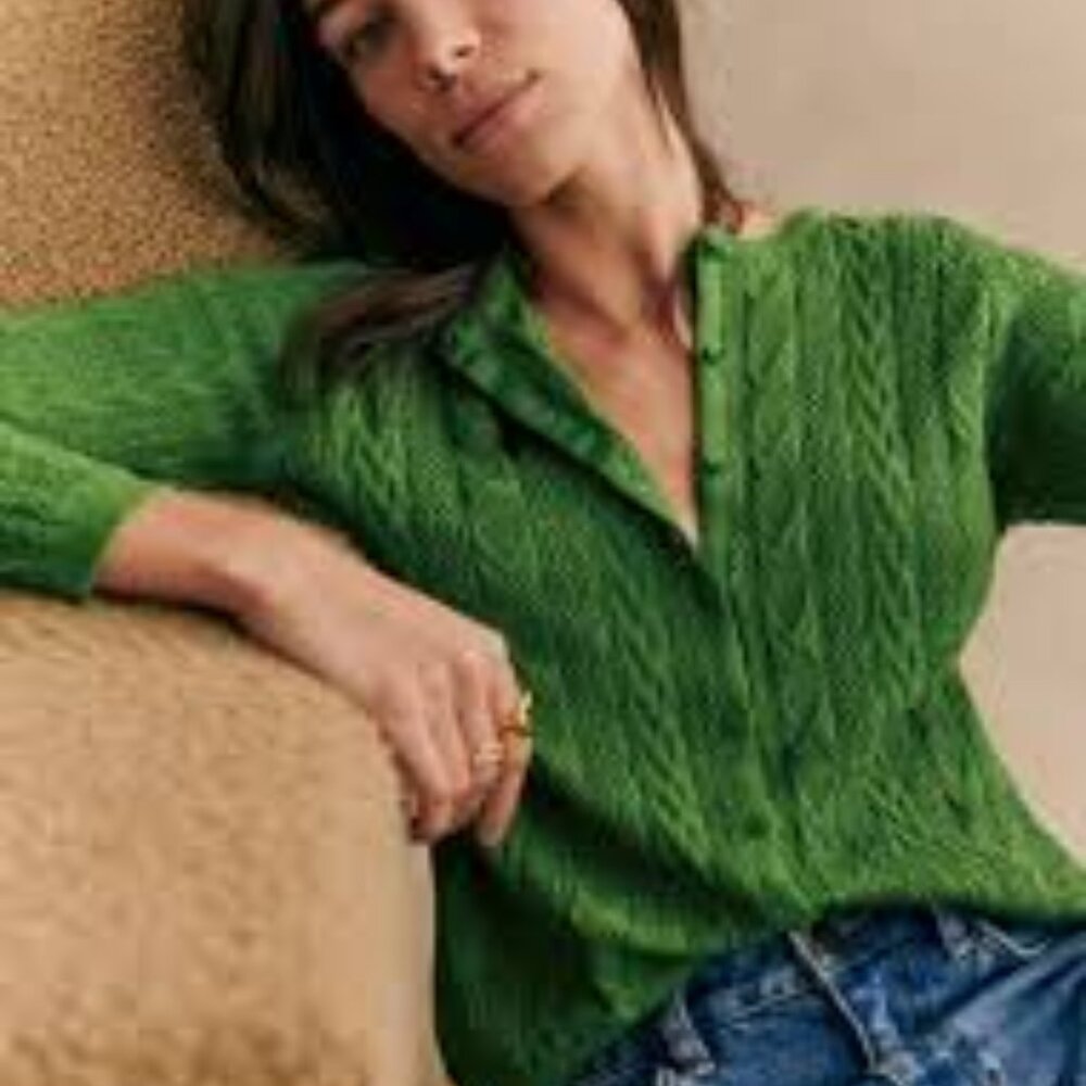 Sezane Ruben Cardigan GREEN size SMALL with minor manufacturing flaw!